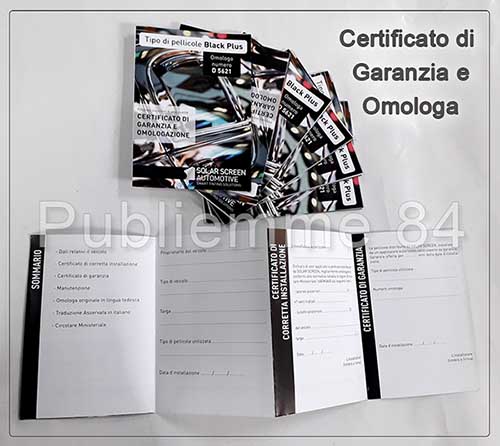 Vetri oscurati per auto, certificato di Garanzia e Omologa