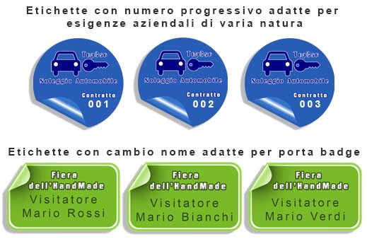 Etichette adesive variabili Etichette adesive con numero progressivo