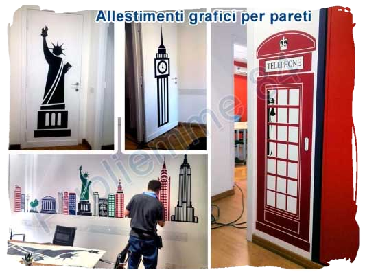Allestimenti grafici per pareti. Pareti decorate con disegni