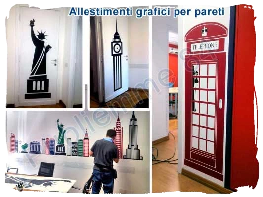 Allestimenti grafici per pareti. Pareti decorate con disegni